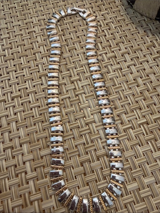 Jewelry - Two-Tone Silver and Gold Sculpted Link Necklace - Elegant Women's Jewelry